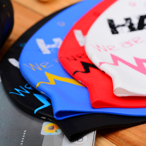 Adult silicone swimming cap waterproof unisex swimming fashion graffiti ear protection swimming cap in stock wholesale sporting goods