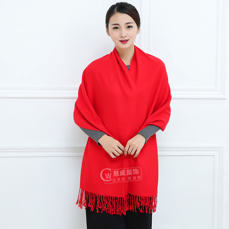 Big Red Scarf for Women in the Year of Birth in Winter Korean Style Long Pure Color Chinese Red Annual Meeting Scarf Shawl Red Logo