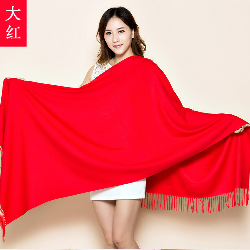 Big Red Scarf for Women in the Year of Birth in Winter Korean Style Long Pure Color Chinese Red Annual Meeting Scarf Shawl Red Logo