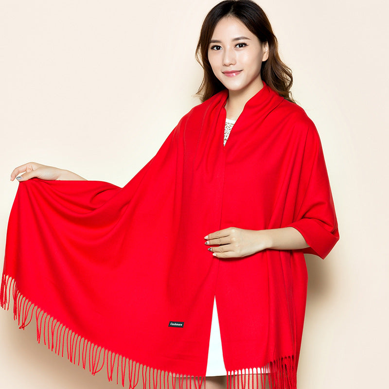 Big Red Scarf for Women in the Year of Birth in Winter Korean Style Long Pure Color Chinese Red Annual Meeting Scarf Shawl Red Logo