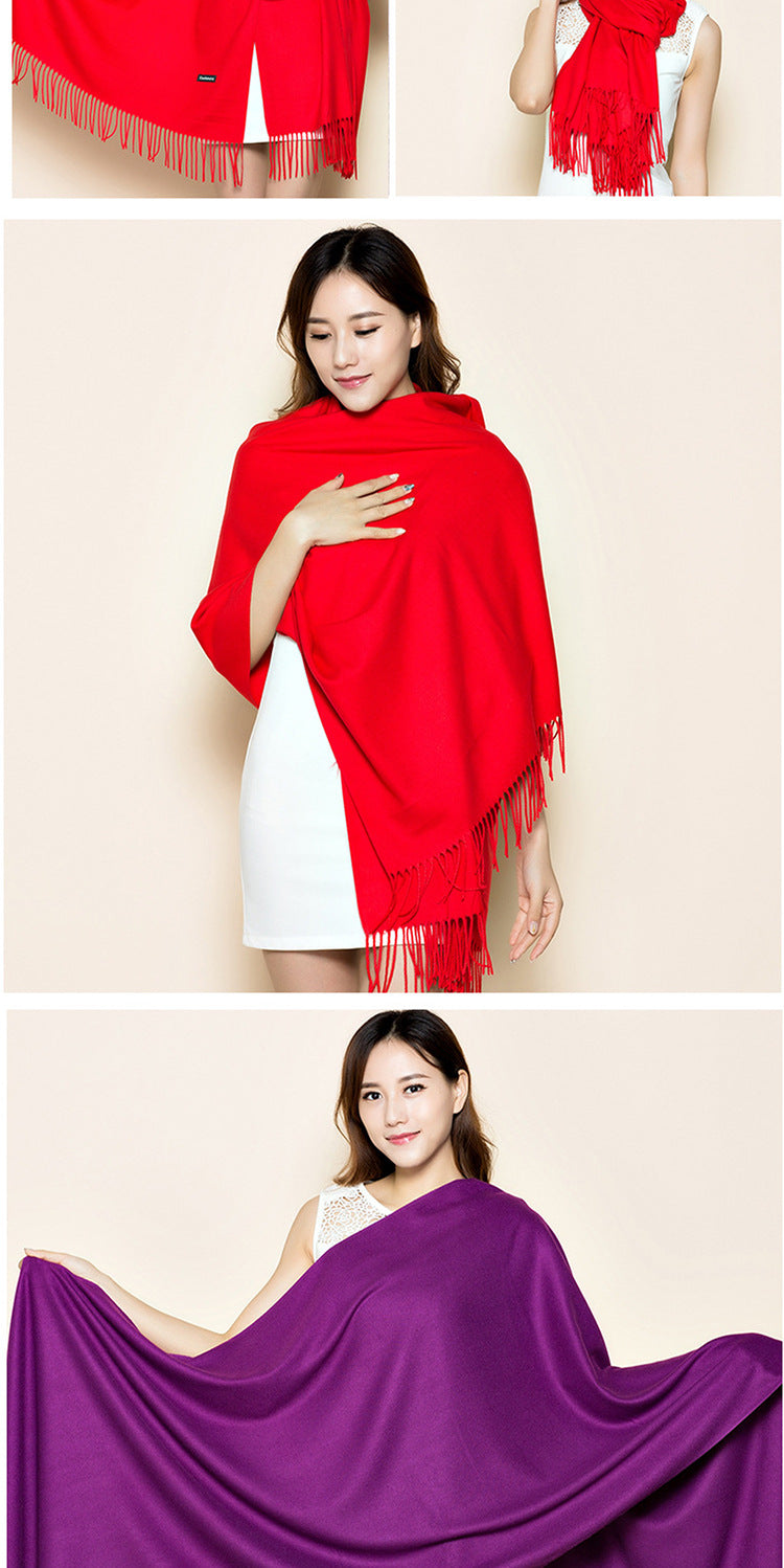 Big Red Scarf for Women in the Year of Birth in Winter Korean Style Long Pure Color Chinese Red Annual Meeting Scarf Shawl Red Logo