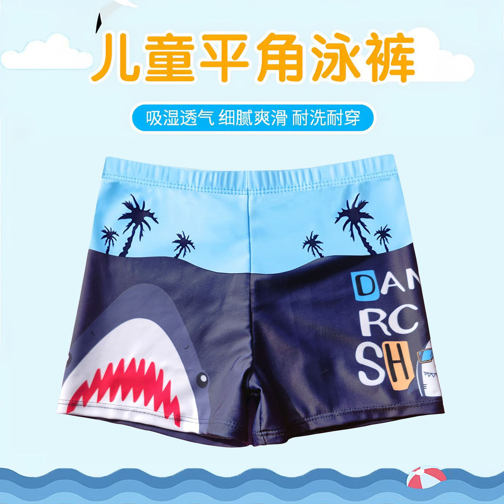 Children's Swim Trunks Boys Swimsuit Small, Medium and Large Children's Cartoon Printed Baby's Flat-Corner Swim Trunks Quick-drying Cross-border New