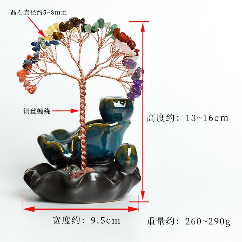 Wholesale Colorful Crystal Tree Incense Burner Ornaments Crafts Amethyst Creative Tree Ornaments Lotus Pedestal Office Crafts