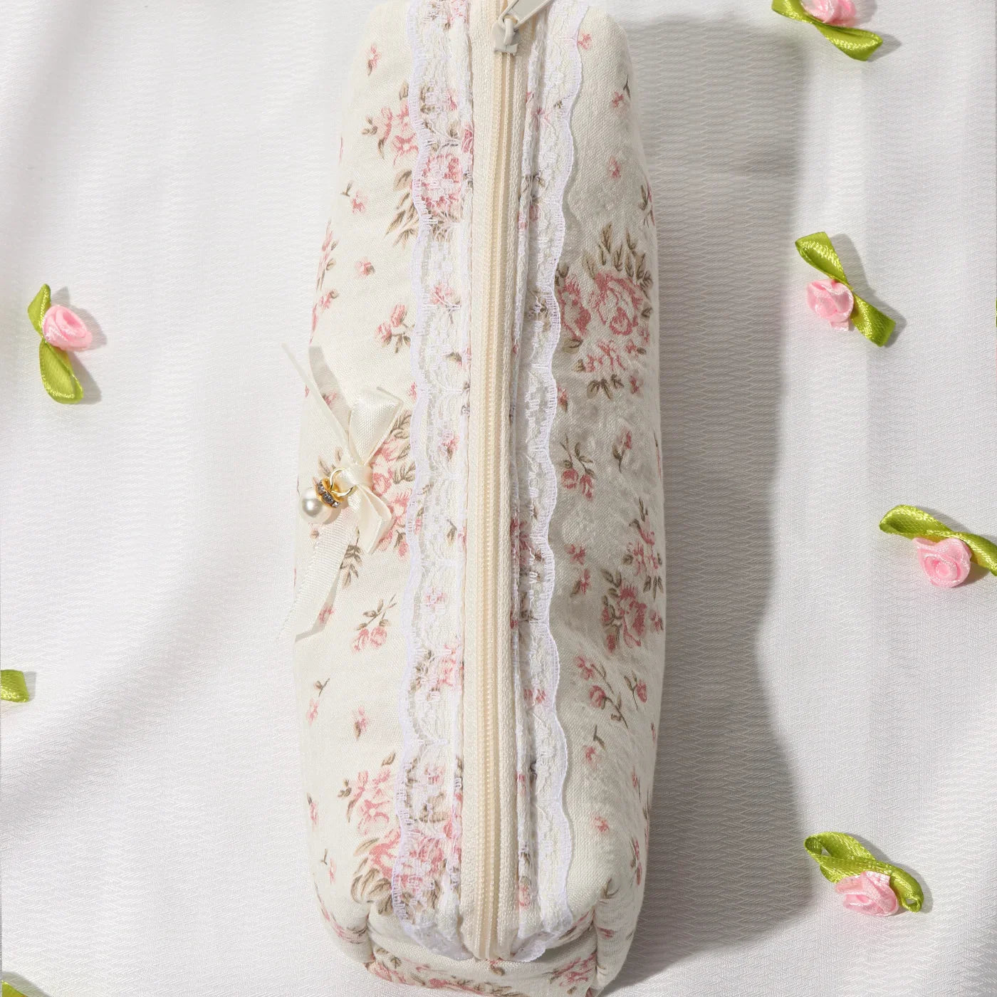 Cotton Lace Trim Storage Bag for Makeup Brushes, Cotton Makeup Bag, Toiletry Travel Soft Brush Pouch for Women, Artistic Style