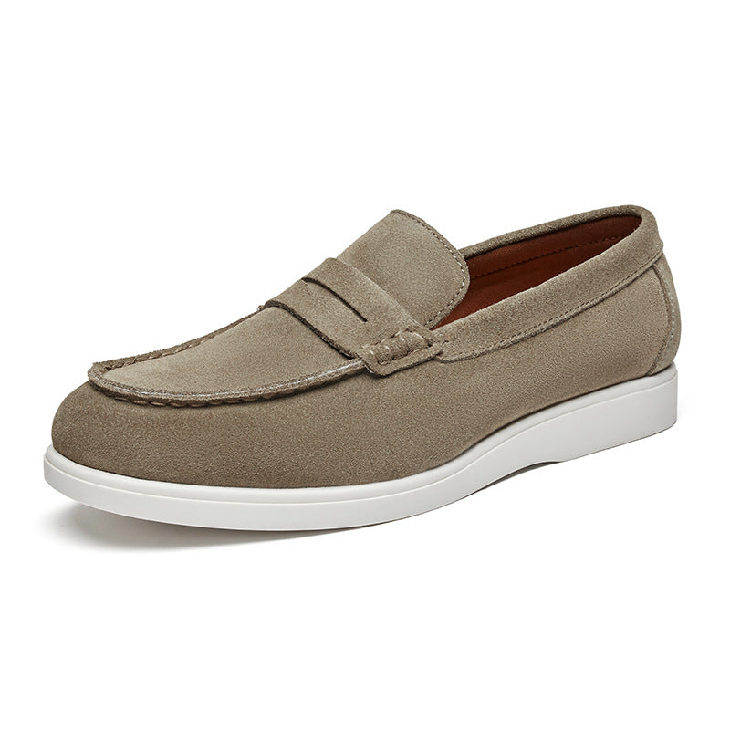 British Style Anti-Velvet Genuine Leather Frosted Loafers Men's Lazy Bean Shoes Slip-on Foil Casual Men's Shoes