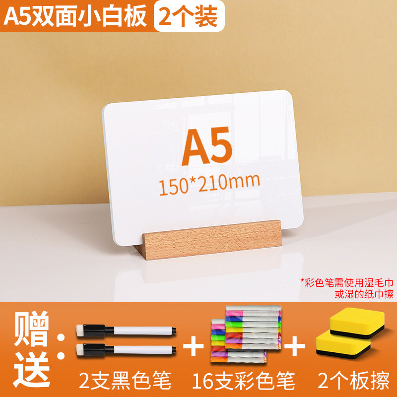 One Piece Wholesale Desktop Erasable Small Whiteboard Double-Sided Writing Message Board Vertical Small Blackboard Message Prompt Drawing Board