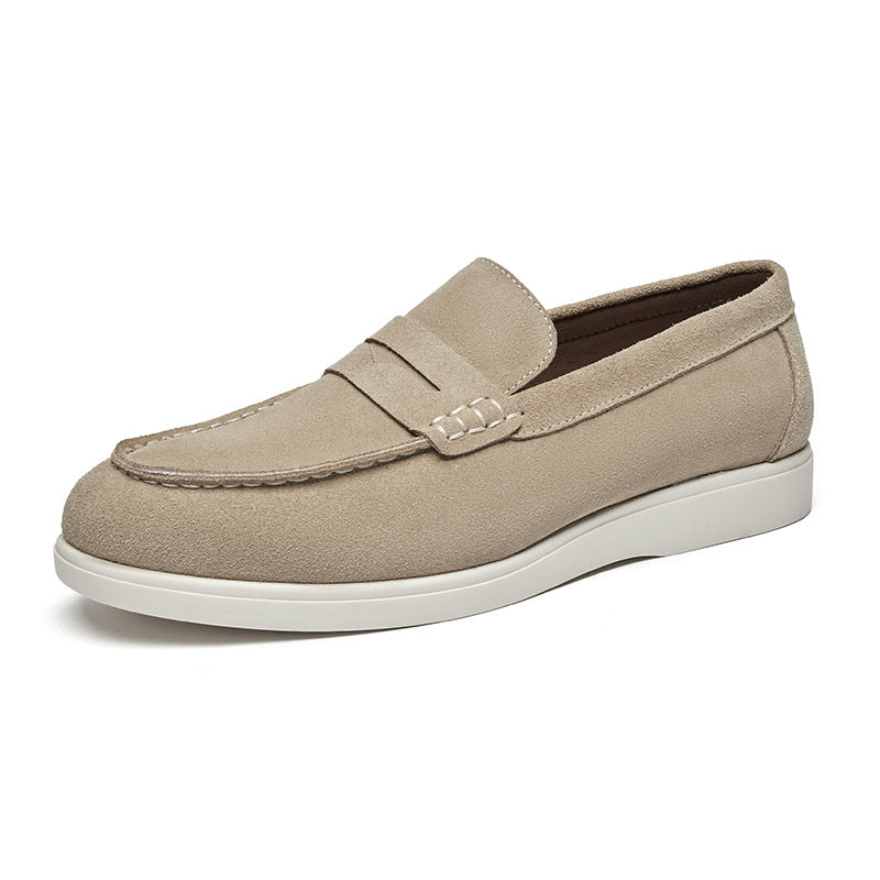 British Style Anti-Velvet Genuine Leather Frosted Loafers Men's Lazy Bean Shoes Slip-on Foil Casual Men's Shoes