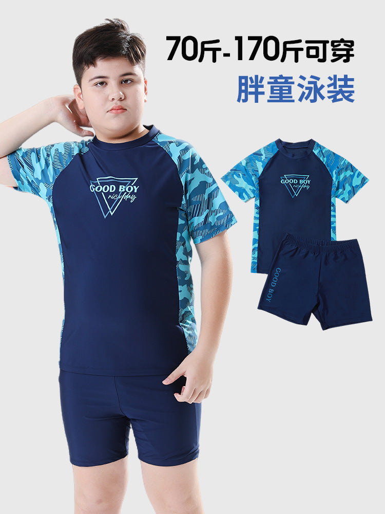 Children's Swimwear Boys' Big Children Split 2025 New Fat Children's Big Children's Hot Spring Swimming Trunks Youth Swimming suit