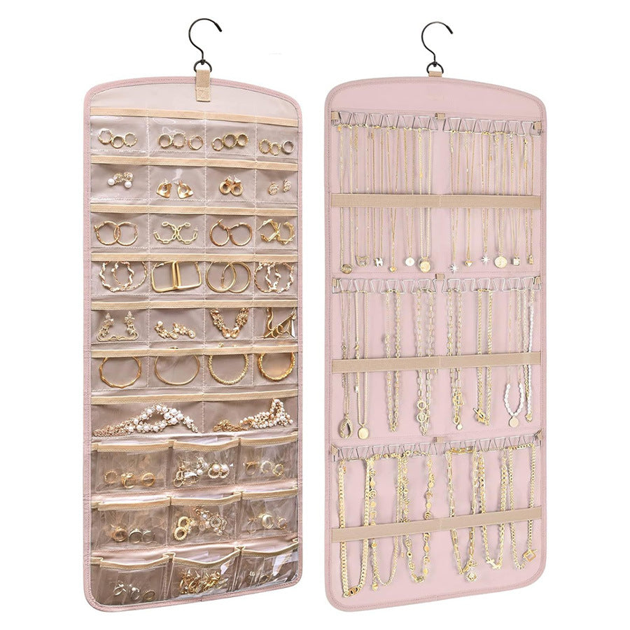 Hanging Jewelry Storage Bag Double-Sided Foldableable with Metal Hook Pvc Anti-Oxidation Suitable for Earrings, Necklaces and Rings