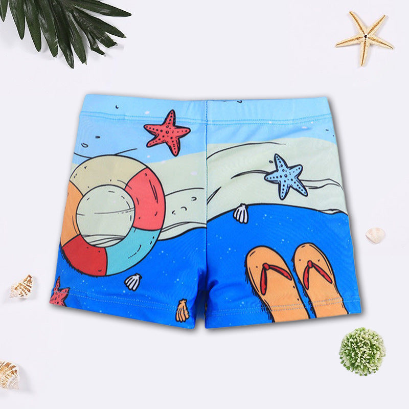 Children's Swim Trunks Boys Swimsuit Small, Medium and Large Children's Cartoon Printed Baby's Flat-Corner Swim Trunks Quick-drying Cross-border New