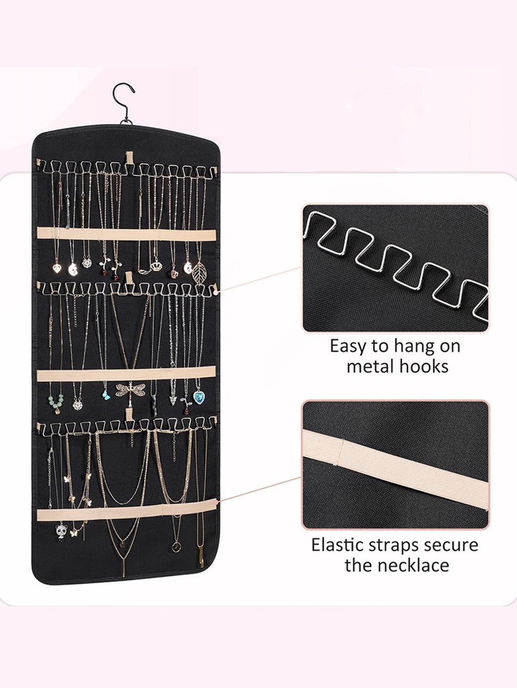 Hanging Jewelry Storage Bag Double-Sided Foldableable with Metal Hook Pvc Anti-Oxidation Suitable for Earrings, Necklaces and Rings