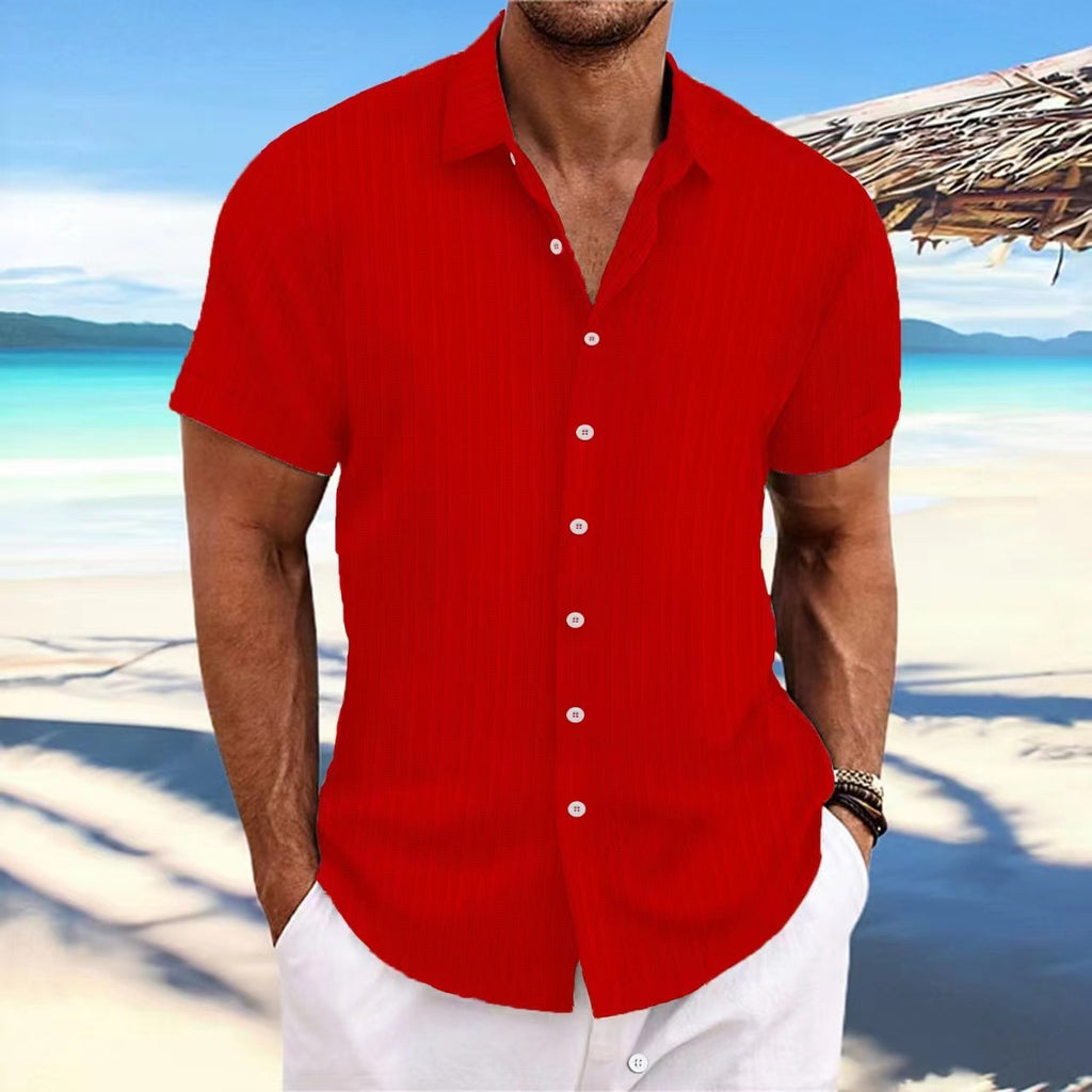 Cross-border Explosions Amazon AliExpress New Men's Cotton and Linen Striped Jacquard Casual Loose Short-sleeved Shirt