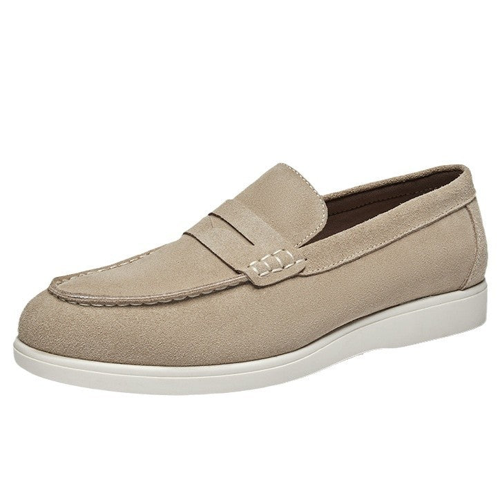 British Style Anti-Velvet Genuine Leather Frosted Loafers Men's Lazy Bean Shoes Slip-on Foil Casual Men's Shoes