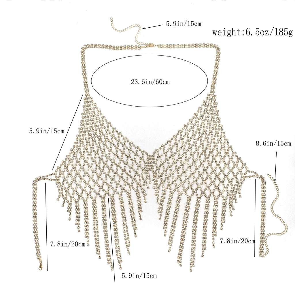 European and American Cross-border Geometric Rhinestone Mesh Tassel Body Chain Sexy Nightclub Exaggerated Flash Diamond Bra Sexy Clothing