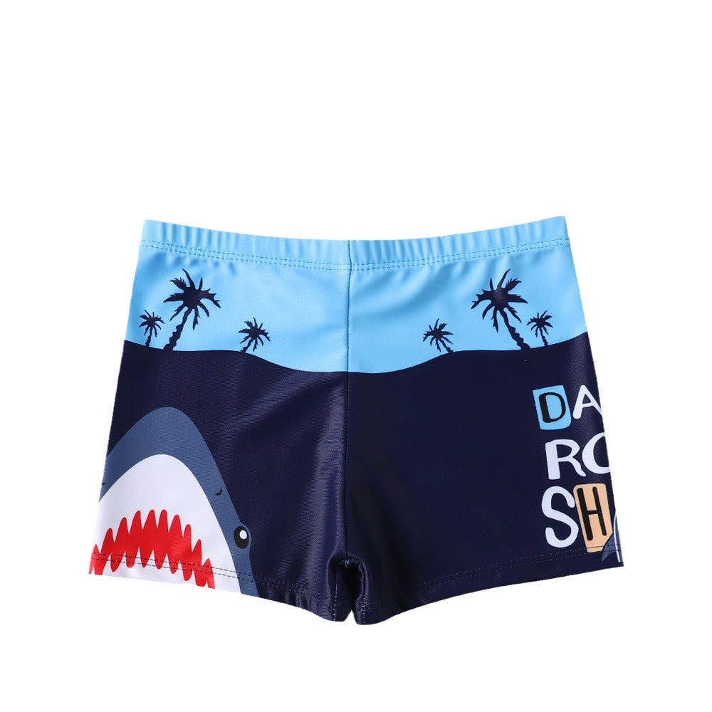 Children's Swim Trunks Boys Swimsuit Small, Medium and Large Children's Cartoon Printed Baby's Flat-Corner Swim Trunks Quick-drying Cross-border New