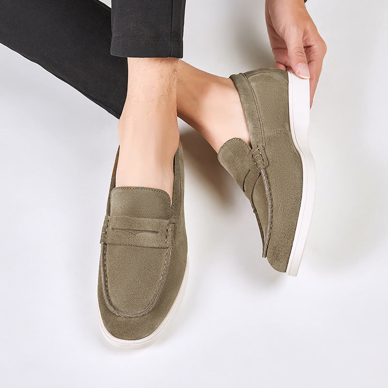 British Style Anti-Velvet Genuine Leather Frosted Loafers Men's Lazy Bean Shoes Slip-on Foil Casual Men's Shoes