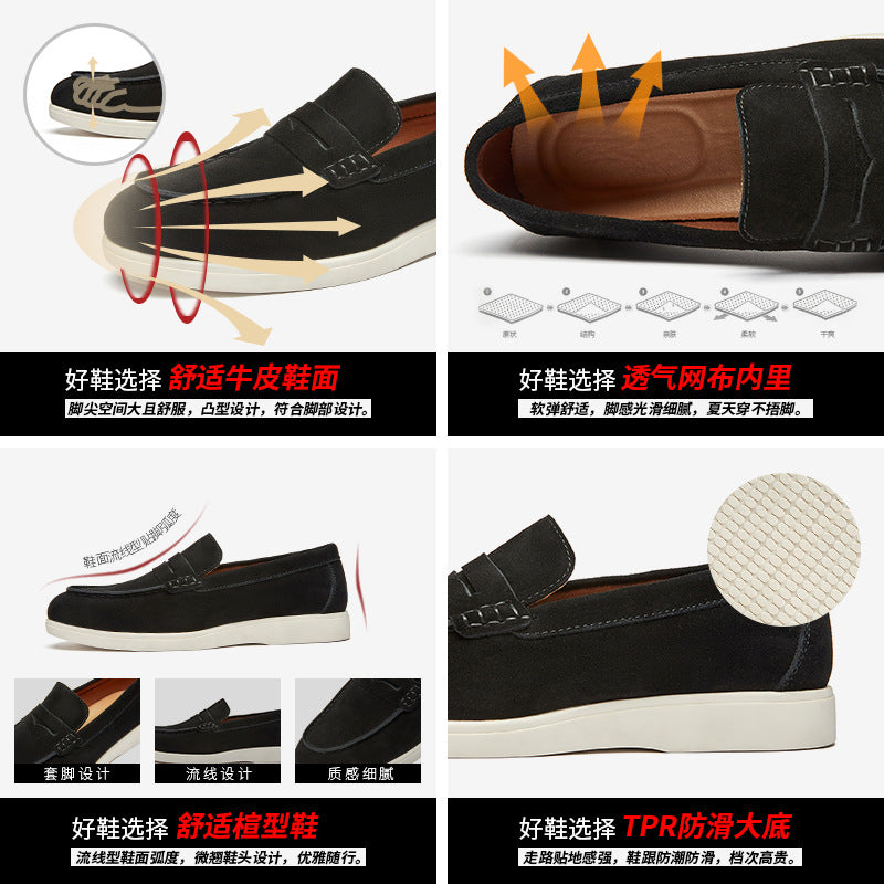 British Style Anti-Velvet Genuine Leather Frosted Loafers Men's Lazy Bean Shoes Slip-on Foil Casual Men's Shoes