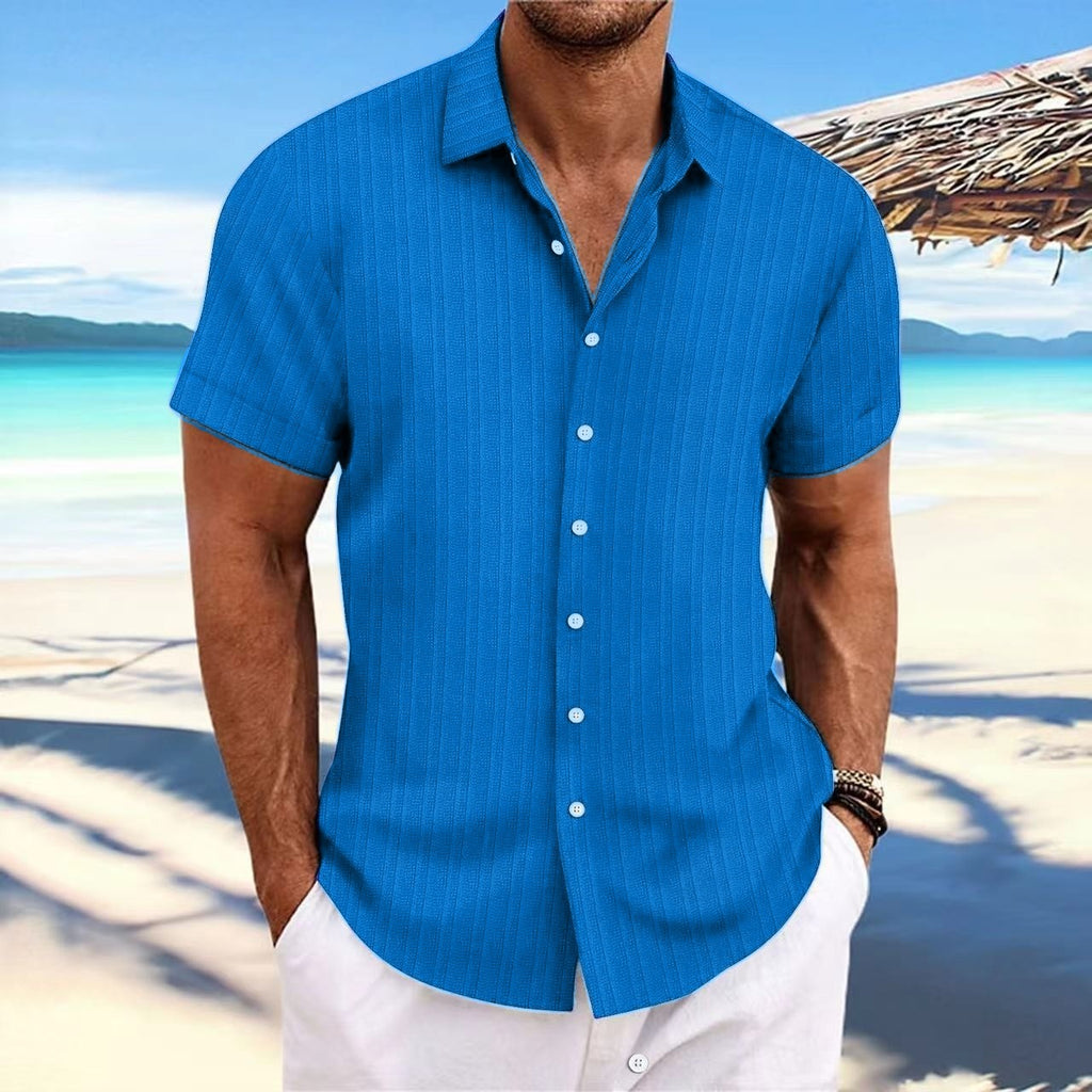 Cross-border Explosions Amazon AliExpress New Men's Cotton and Linen Striped Jacquard Casual Loose Short-sleeved Shirt