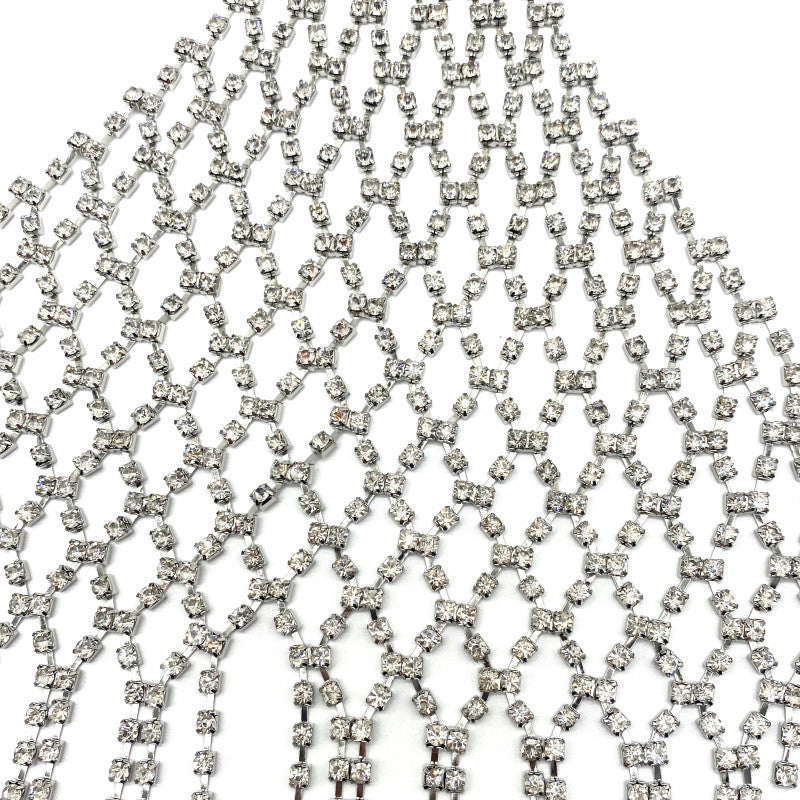 European and American Cross-border Geometric Rhinestone Mesh Tassel Body Chain Sexy Nightclub Exaggerated Flash Diamond Bra Sexy Clothing
