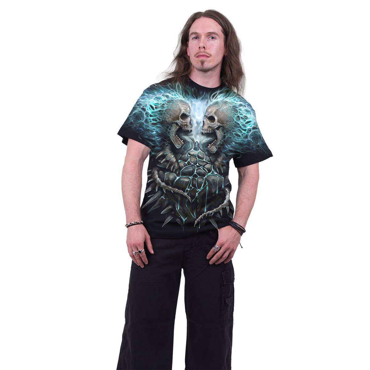 FLAMING SPINE - Allover T-Shirt Black